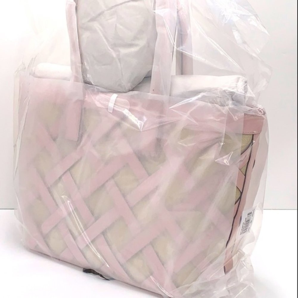 Michael Kors Sienna Large Tote Shoulder Bag Powder Blush Leather Canvas - Picture 12 of 16